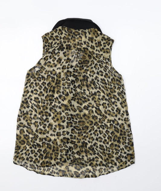 Marina Kaneva Womens Brown Animal Print Tunic Button-Up Size 10