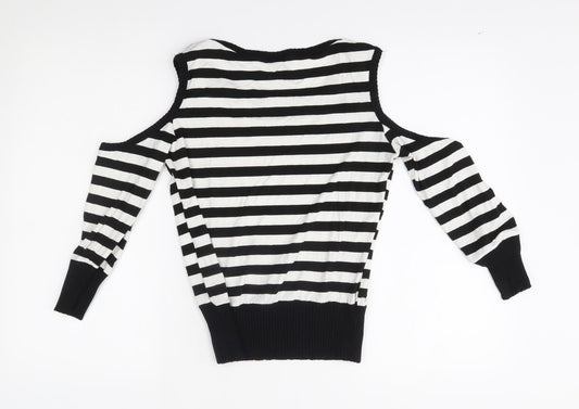 rebel rebel Womens White Striped Pullover Jumper Size 12 - shoulder cut outs