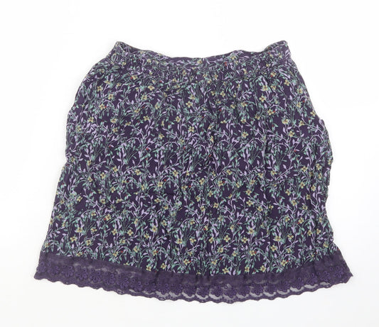 Marks and Spencer Womens Purple Floral A-Line Skirt Size 8