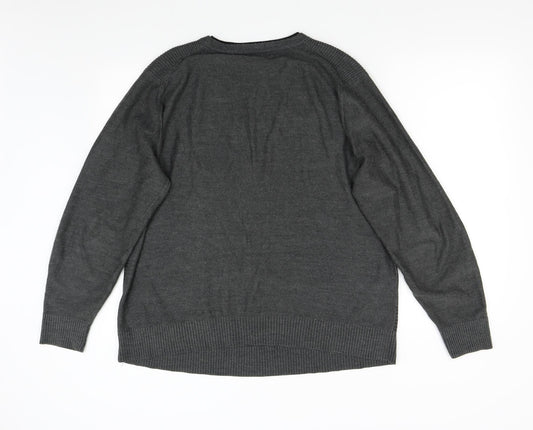 George Mens Grey Striped Knit Pullover Jumper Size L