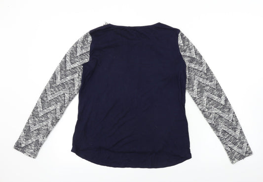 Oasis Womens Blue Geometric Basic T-Shirt Size S
