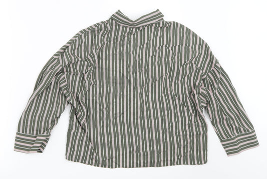 Pull&Bear Womens Green Striped Basic Button-Up Size XS