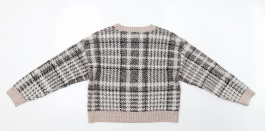 New Look Womens Pink Check Pullover Jumper Size M