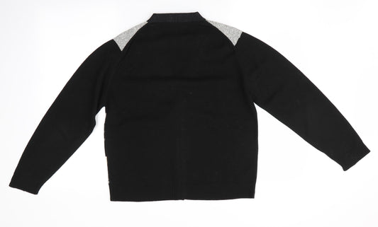 Made in England Womens Black Striped Cardigan Jumper Size 10