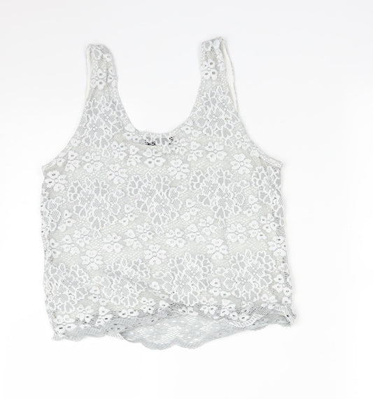 Topshop Womens Grey Floral Basic T-Shirt Size 6