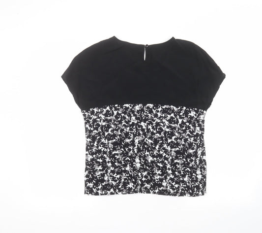 minuet Womens Black Floral Basic T-Shirt Size 10
