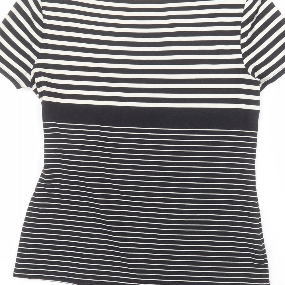 Country Club Womens Black Striped Basic T-Shirt Size S