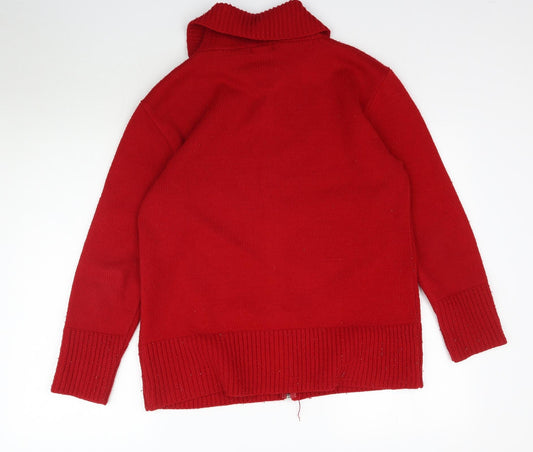 Preworn Womens Red Knit Full Zip Jumper Size L