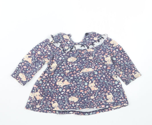 George Girls Blue Geometric Basic Blouse Size 6-9 Months