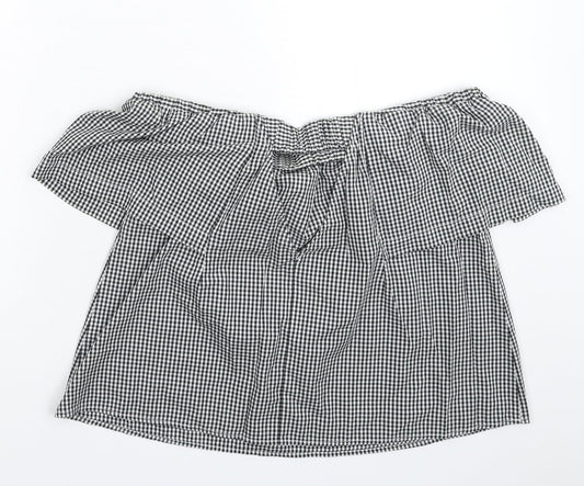 Topshop Womens Grey Check Basic Blouse Size 8