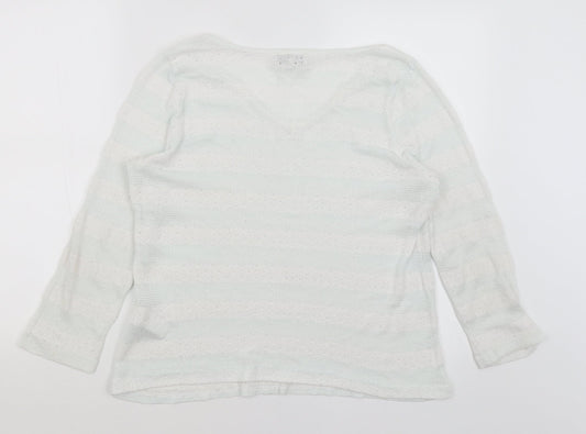 NEXT Womens White Striped Pullover Jumper Size 14