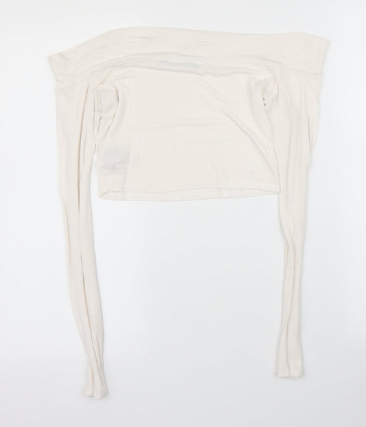 Boohoo Womens White Cropped Blouse Size 8