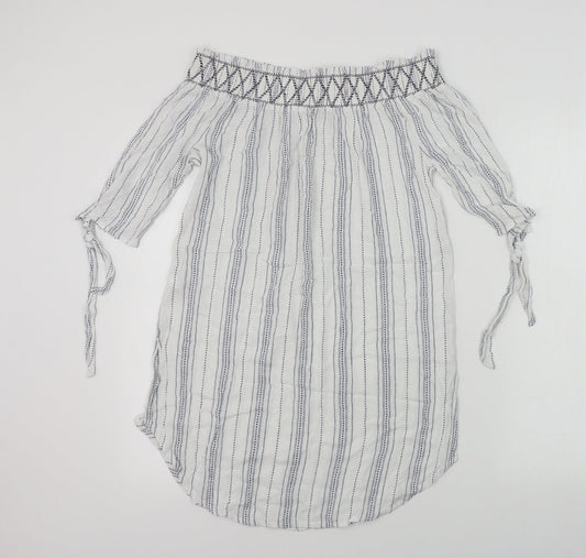 New Look Womens White Striped Basic Blouse Size M