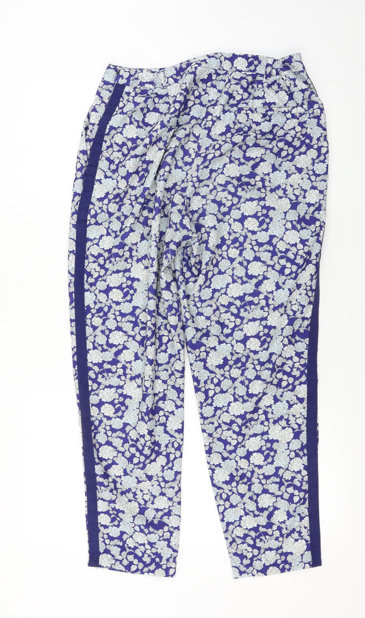 ASOS Womens Blue Floral Trousers Size 12 L24 in