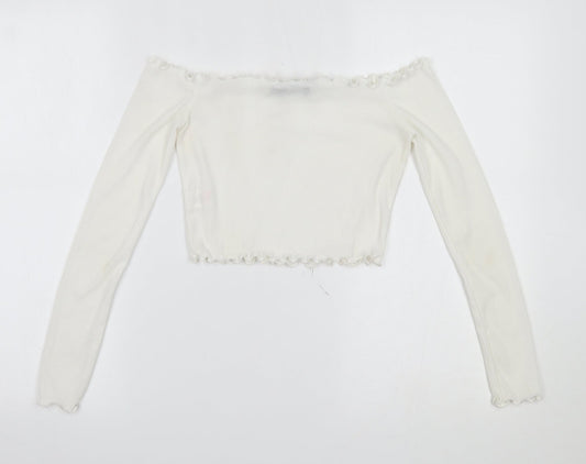 PRETTYLITTLETHING Womens White Cropped Blouse Size 6