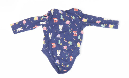 Florence and Fred Girls Blue Animal Print Romper One-Piece Size 0-3 Months - Rabbit Print