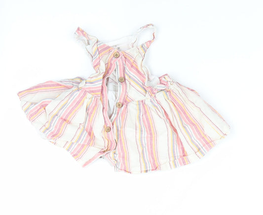 Fred & Flor Girls Pink Striped Pinafore/Dungaree Dress Size 3-6 Months