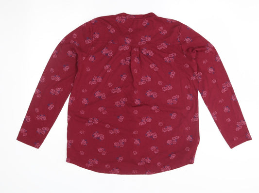 plum tree Womens Red Floral Basic Button-Up Size 12