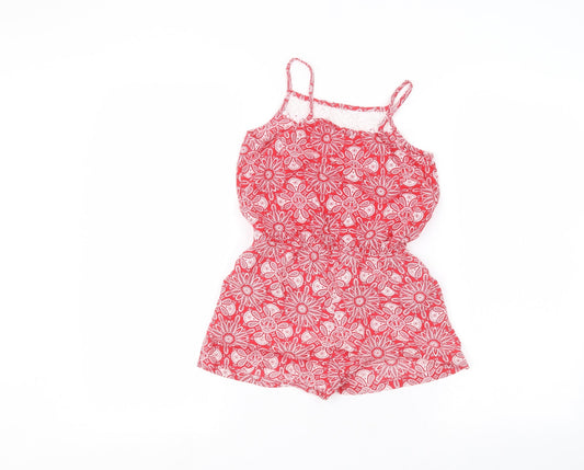 TU Girls Red Floral Jumpsuit One-Piece Size 10 Years