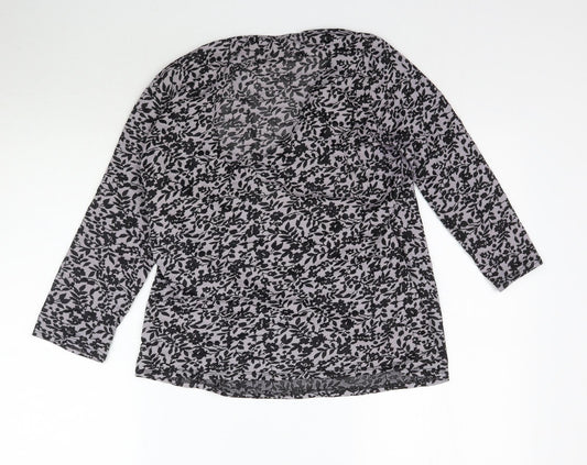 W Womens Grey Floral Wrap Blouse Size L