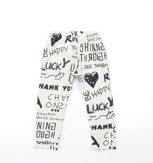 Preworn Girls White Geometric Sweatpants Trousers Size 7 Years