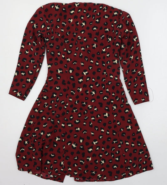 H&M Womens Red Animal Print Basic Blouse Size 6