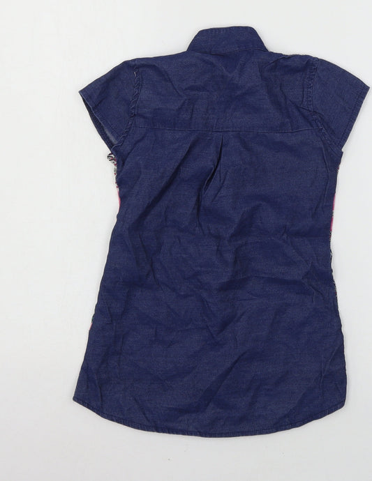 Zola Girls Blue Geometric Basic Button-Up Size S