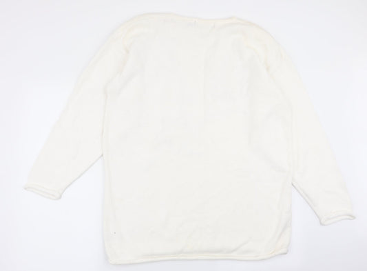 cote a cote Womens White Geometric Pullover Jumper One Size