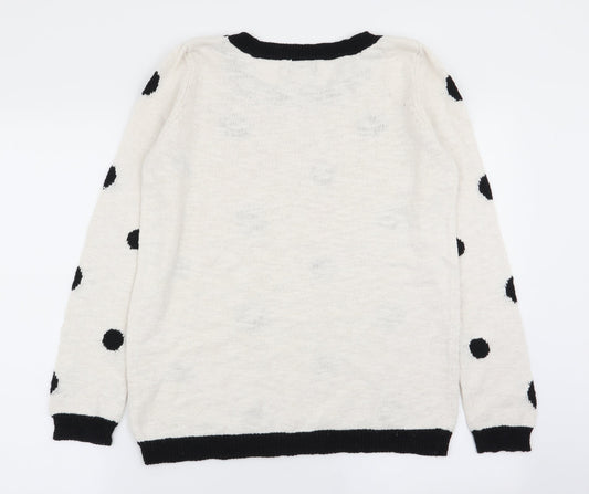 r edition Womens White Polka Dot Pullover Jumper Size 10