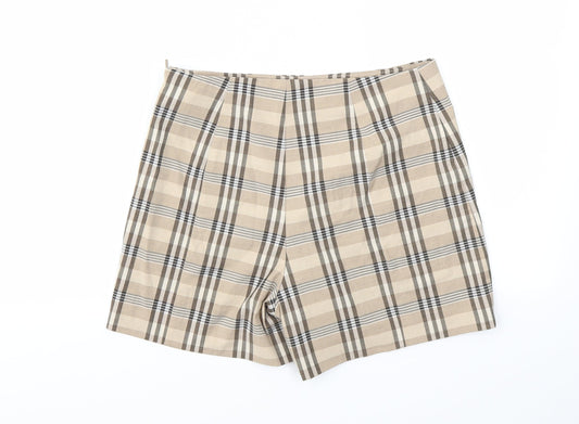 MNG Womens Brown Check Cut-Off Shorts Size 30 in