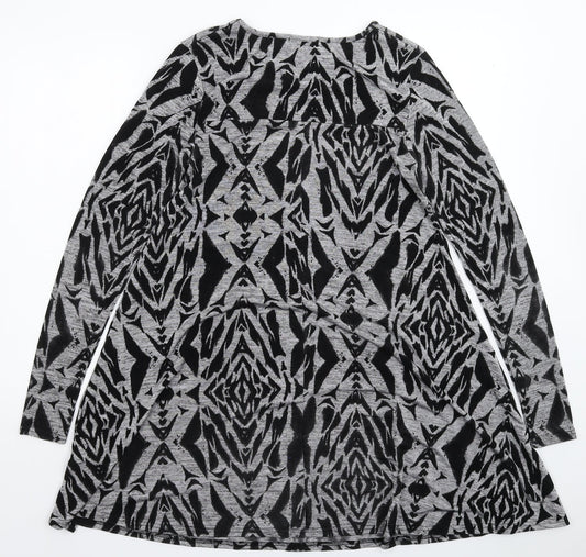Ribbon Womens Grey Geometric Knit Jumper Dress Size 8