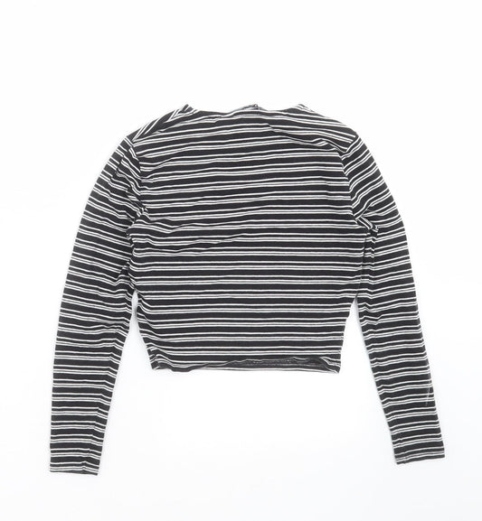 New Look Girls Black Striped Cropped T-Shirt Size 10-11 Years