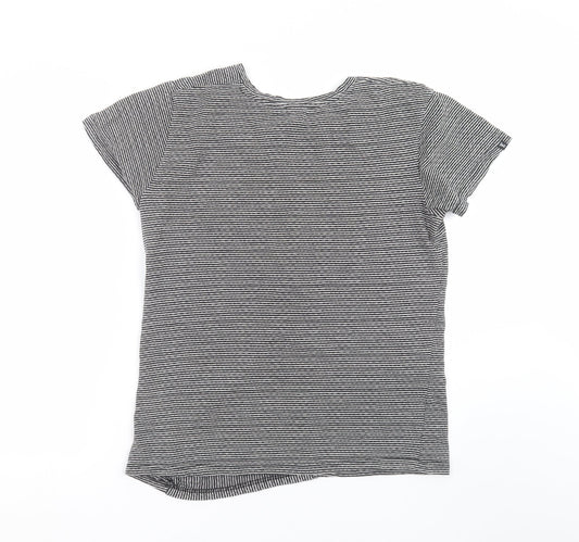 seven souls new york Womens Grey Striped Basic T-Shirt Size M