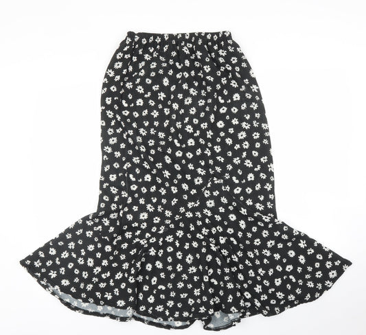 Boohoo Womens Black Floral Trumpet Skirt Size 10