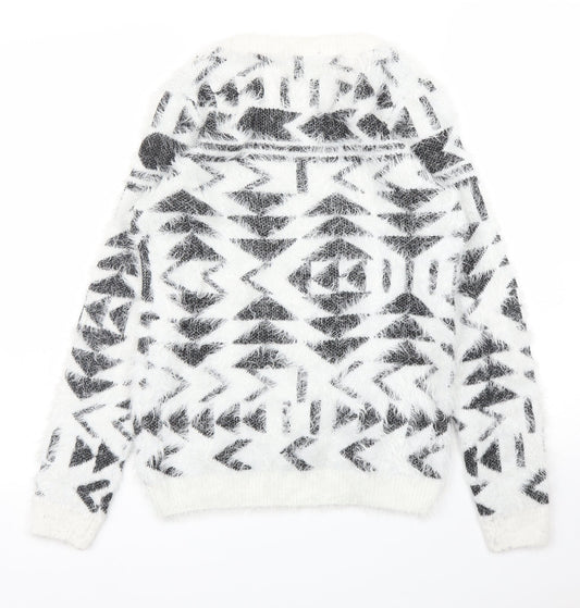 ESMARA Womens White Geometric Pullover Jumper Size XS