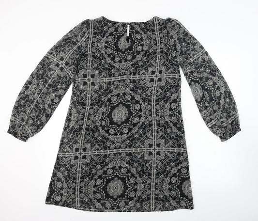 Atmosphere Womens Black Geometric A-Line Size 10