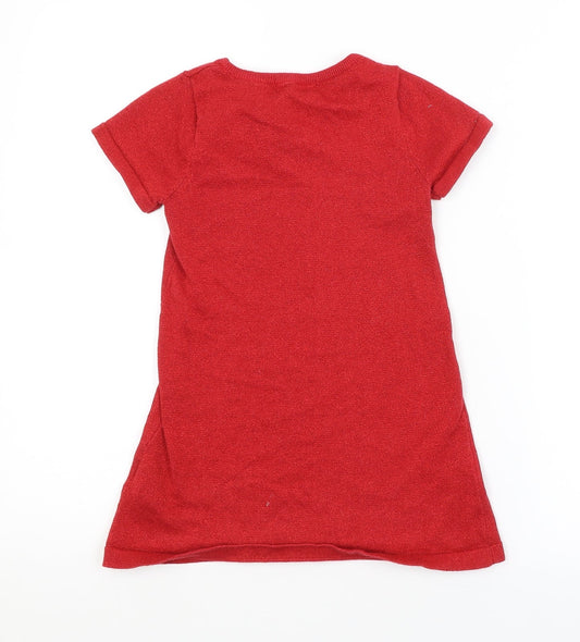 H&M Girls Red Jumper Dress Size 5-6 Years