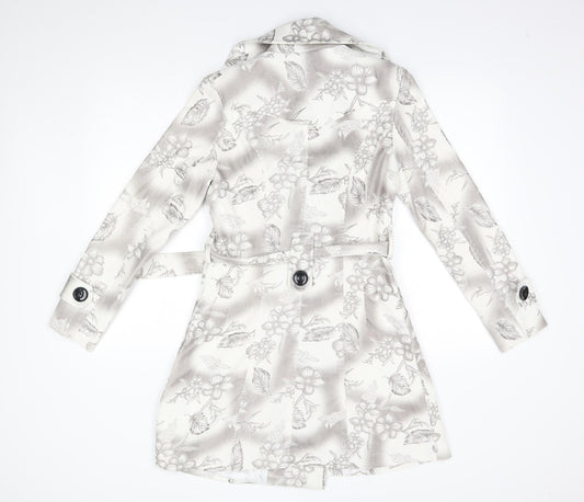 izabel Womens White Floral Overcoat Blazer Size 8