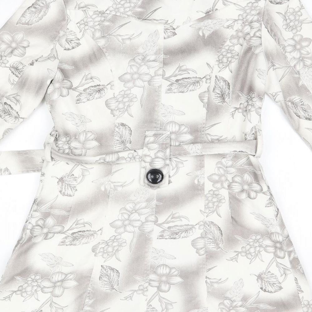izabel Womens White Floral Overcoat Blazer Size 8