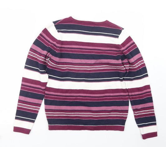 EWM Womens Purple Striped Knit Pullover Jumper Size 10