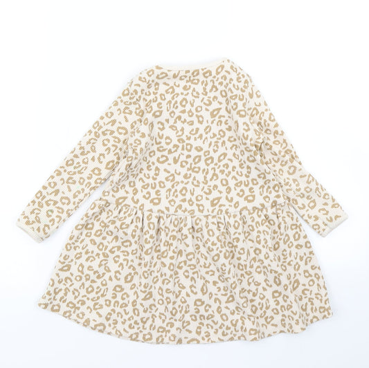 George Girls Beige Animal Print Skater Dress Size 2-3 Years
