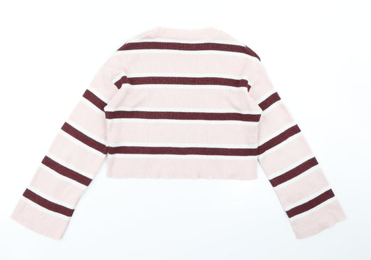 915 Generation Girls Pink Striped Pullover Jumper Size 10-11 Years - Cropped