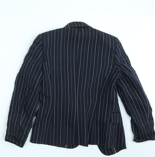 Libra Womens Blue Striped Jacket Blazer Size 10