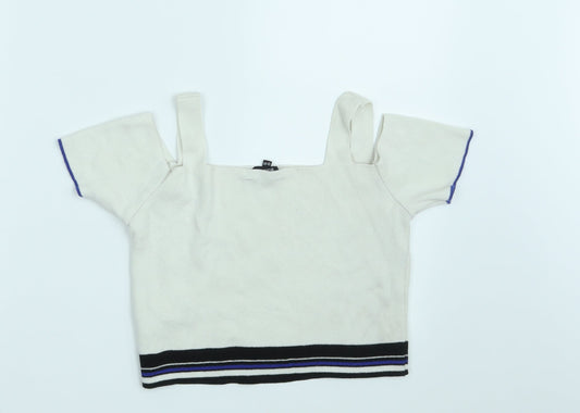 New Look Girls White Striped Pullover Jumper Size 12-13 Years
