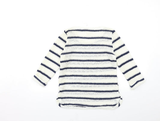 New Look Womens White Striped Knit Pullover Jumper Size 8