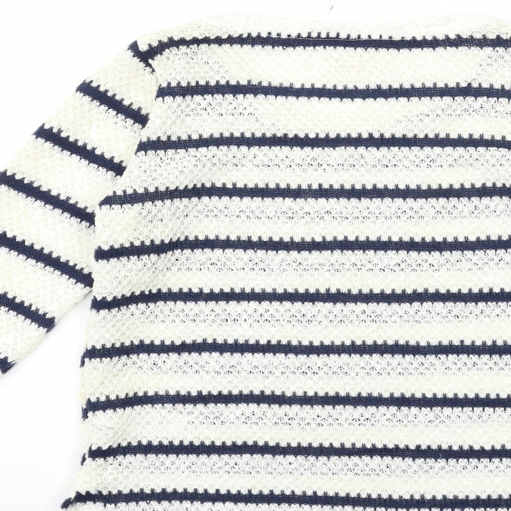 New Look Womens White Striped Knit Pullover Jumper Size 8