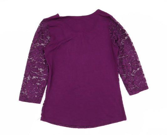 Amisu Womens Purple Floral Basic T-Shirt Size 14