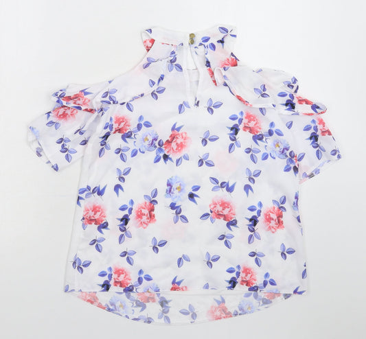 Select Womens White Floral Basic Blouse Size 6
