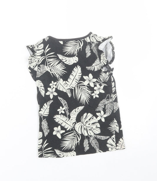 TU Girls Black Floral Basic T-Shirt Size 5 Years