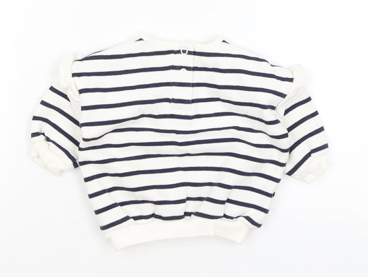 F&F Baby White Striped Pullover Jumper Size 0-3 Months - Strawberries